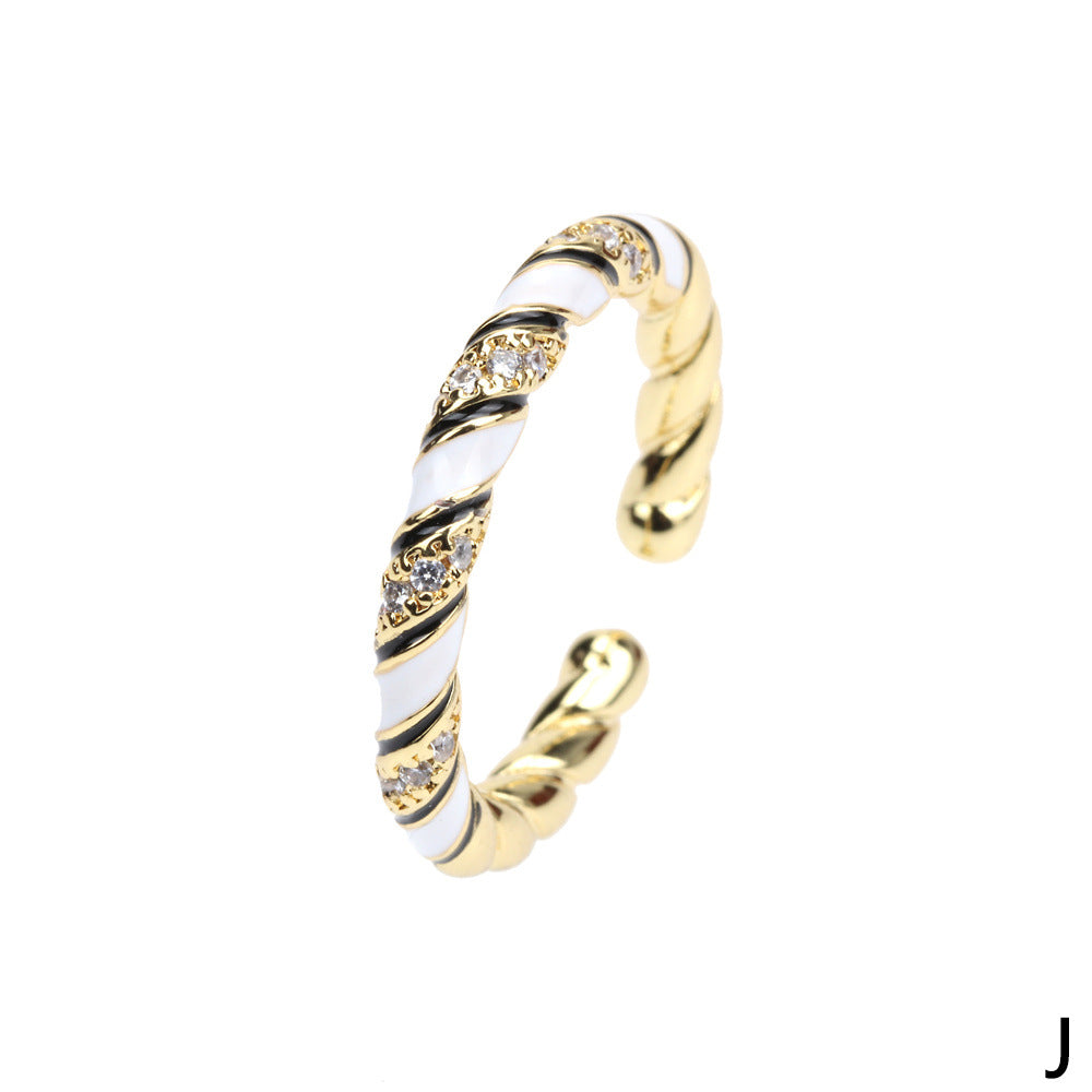Wholesale Copper Gold Plated Micro Zircon Fried Dough Twists Open Ring
